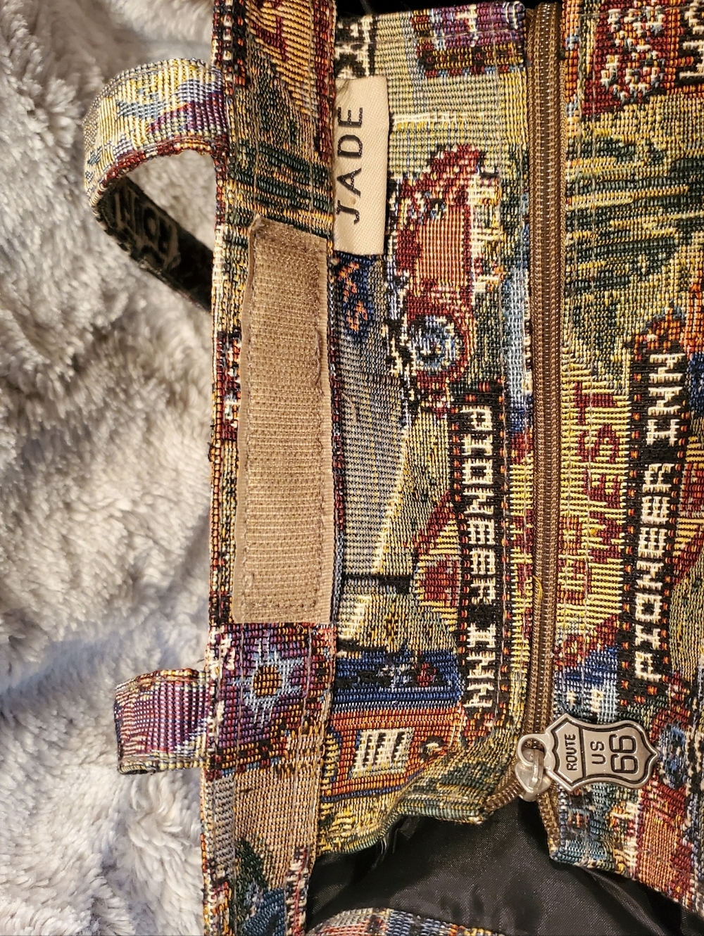 Vtg JADE Route 66 Themed Tapestry Canvas Travel Shoulder Tote Bag & Coin Purse - Picture 4 of 9